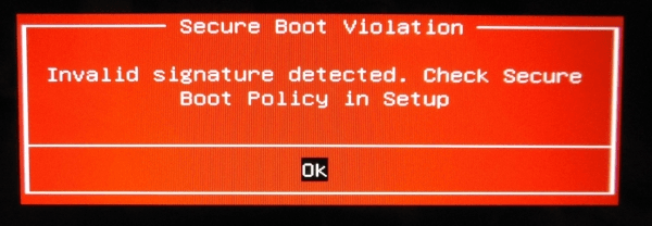 Решение ошибки Invalid signature detected. Check Secure Boot Policy in Setup