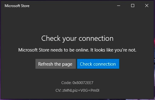 Ошибка Microsoft Store code: 0x80072EE7, способы исправления